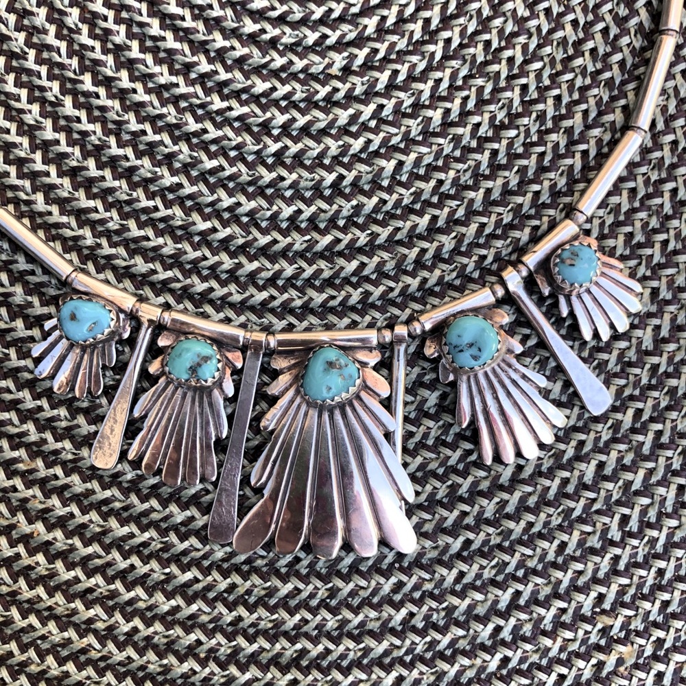 Southwest silver and turquoise necklace.